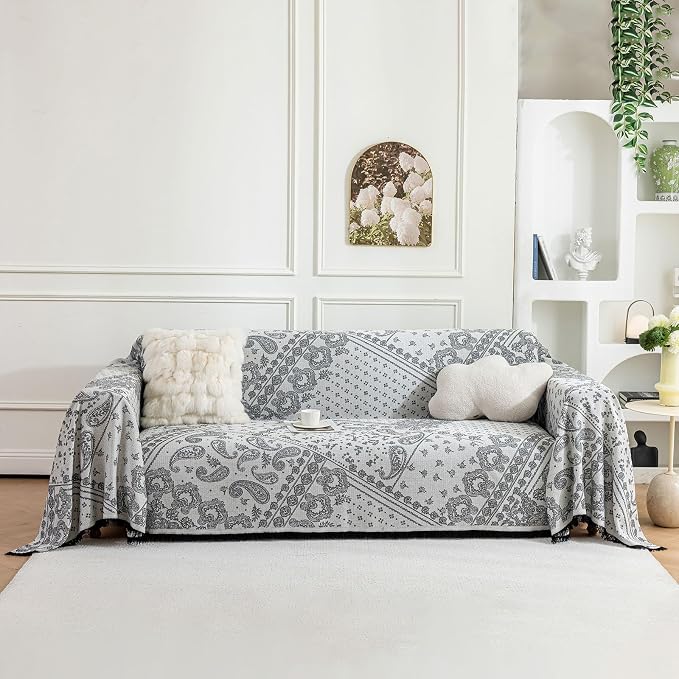 ROOMLIFE Black Couch Covers for Sofa, Sofa Covers Washable Non Slip Furniture Protector Couch Sofa Covers for 3 Cushion Couch, Breathable Sofa Slipcovers Couch Cover Blanket with Tassels 71" X 150" by ROOMLIFE