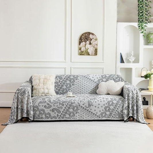 ROOMLIFE Black Couch Covers for Sofa, Sofa Covers Washable Non Slip Furniture Protector Couch Sofa Covers for 3 Cushion Couch, Breathable Sofa Slipcovers Couch Cover Blanket with Tassels 71" X 150" by ROOMLIFE