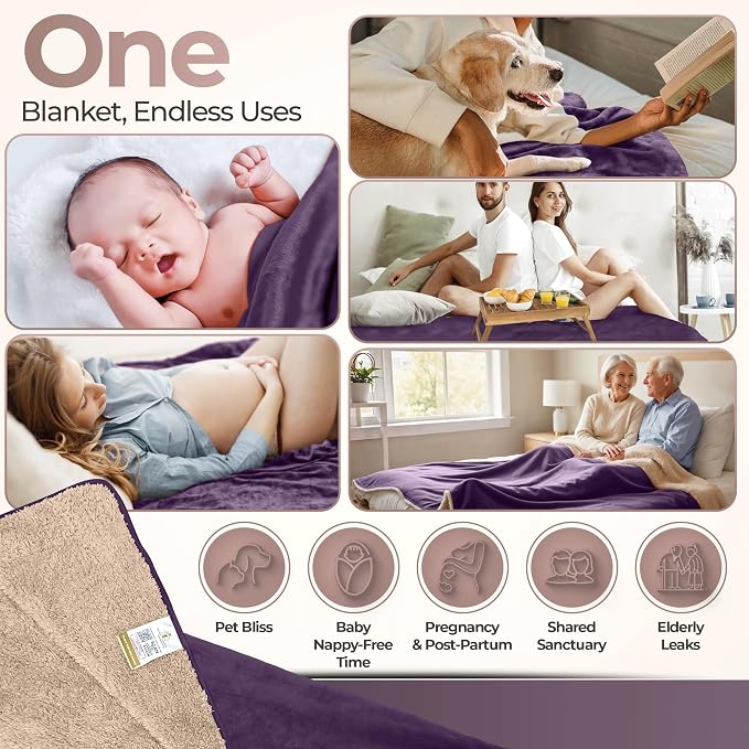 Sacred Weapon Mini Waterproof Throw Blanket for Bed, Couch, Sofa & Travel – Plush Sherpa Fleece, Mattress Protector – Absorbent, Washable, Spill Proof – for Adults, Babies & Pets – Purple 40x45 - Image 4