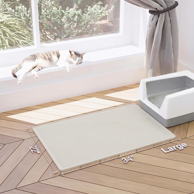 Cat Litter Box Mat - L Large Size 34 x 22 in, Water Proof, Kitty Litter Trapping Mat, Easy to Clean, Scatter Control, Odorless, Pet Supplies for Indoor Cats, Warm Beige - Image 7