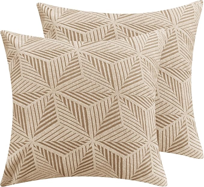 YEMYHOM Pack of 2 Throw Pillow Covers 18 x 18 Inch High Stretch Jacquard Pillowcase for Couch Sofa Living Room Home Decor, Khaki by YEMYHOM