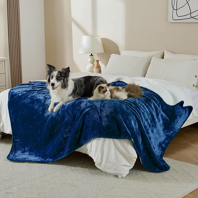Waterproof Blanket for Bed Couch Sofa, Soft Liquid Pee Proof Pet Blanket for Dog Puppy Cat, Reversible Sherpa Fleece Furniture Protector (Navy Blue, 60x80 inches) - Image 4