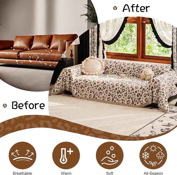 VClife Boho Couch Cover, Cute Animal Cheetah Throw Cover for Couches, Extra Large Couch Covers for 3 Seaters, Non Slip Couch Slip Cover for Dog Versatile Furniture Protector, Brown, 71''x150'' - Image 4