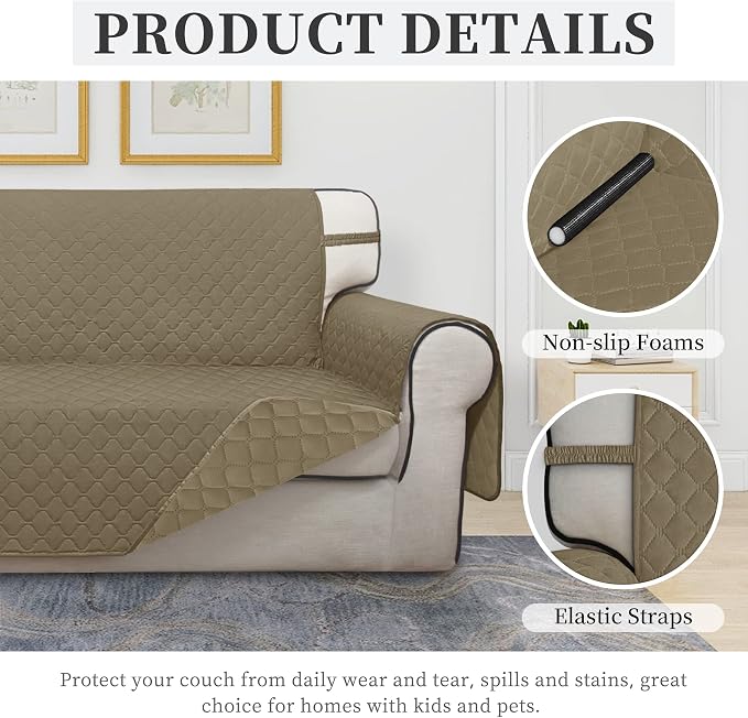 ISSUNTEX Double Protection 100% Waterproof Chair Sofa Cover for Living Room, Reversible Furniture Protector for Dogs, Pets, Kids (Chair, Beige/Beige) - Image 5