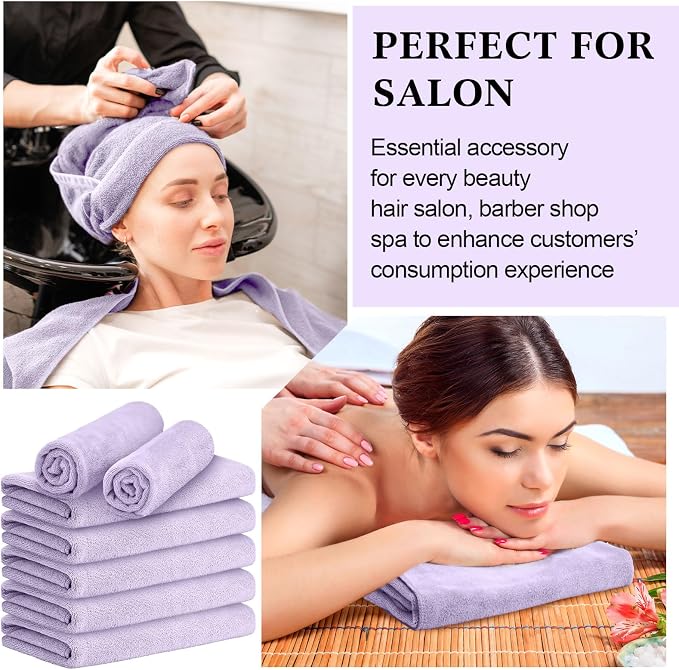 SmoothNovelty 36 Pcs Microfiber Gym Towel 16 x 28 in Bleach Proof Towels Absorbent Soft Sweat Towels Quick Dry Lightweight Towel for Hand Salon Bath Spa Hotel Pool Home Hair Care (Light Purple) - Image 4