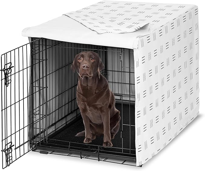 Sweet Jojo Designs 42in. Medium/Large Dog Crate Cover (White and Black Boho) Pet Cage, Kennel Covers (Mudcloth, Black & White, Bohemian, Modern, Minimalist, Southwest, Mud Cloth, Hatch, Neutral) by SweetJojoDesigns