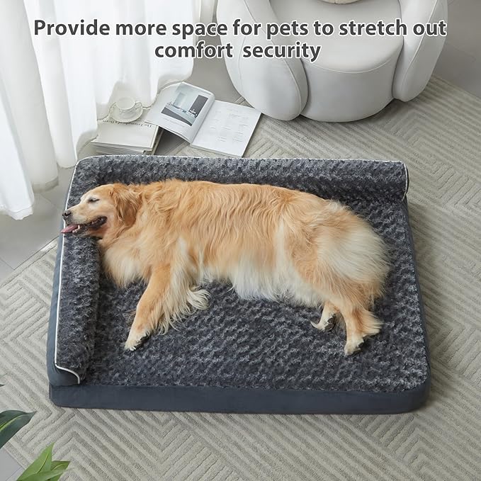 BFPETHOME Orthopedic Washable Extra Dog Beds for Large Dogs, Soft Dog Couch | Deluxe Plush Rose Velvet Washable Removable Cover, Egg Crate Foam Support, Waterproof Lining, Non-Slip Bottom, Senior Dogs - Image 3