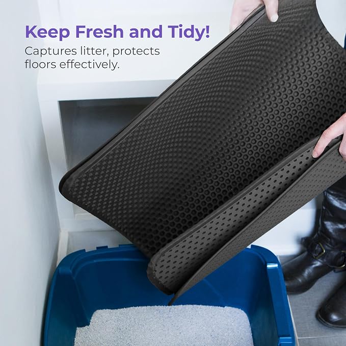 iPrimio Large Cat Litter Trapper Mat with Exclusive Urine/Waterproof Layer - Cat Litter Mat - Larger Holes with Urine Puppy Pad Option for Messy Cats - Soft on Paws and Light - 30" x 23" (Black Color) - Image 4