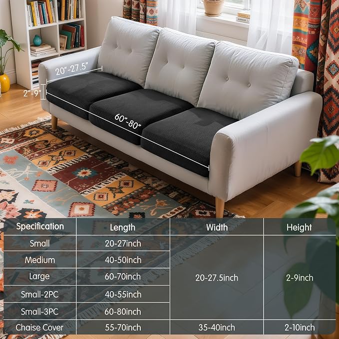 Hokway Stretch Couch Cushion Covers, 3 Piece Individual Sofa Cushion Slipcovers，Jacquard Sofa Seat Slipcover Set, Non-Slip Protector for Cushion (Black,Small-3PC) - Image 3