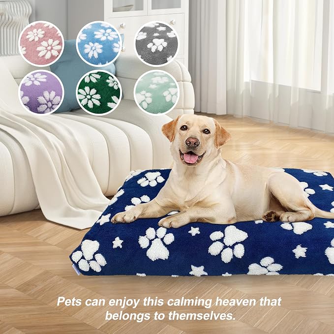 Cute Fluffy Dog Beds for Large Dogs, 35"x 22", Navy Paw | Thick Dog Bed for Crate Kennel, Pet Bed with Removable Washable Cover, Anti-Slip Bottom - Image 4