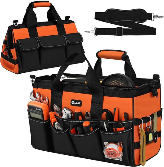 UUP 18" Large Tool Bag, Heavy Duty Spacious Tool Box Organizer, Orange | 16 Pockets & MOLLE. Detachable Strap & Handle. Non-slip Base, Metal Buckle. 30lb Holds Drill/Tool on Truck, Garage, Men Gift. by UUP