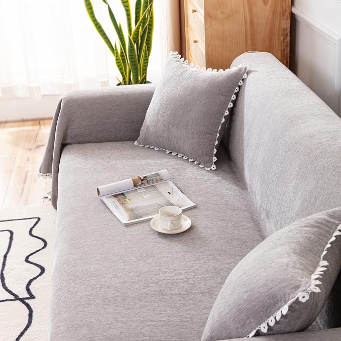 VClife Oversize Couch Cover Washable Sofa Cover for Dog Cat, Soft Chenille Couch Cover for 3-4 Cushion Couch Sofa Pet Friendly Slip Cover Furniture Protector for Home Living Room, Gray, 71"X150" - Image 9