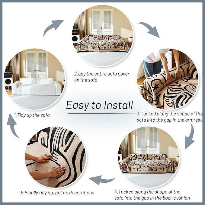 MYSKY HOME Couch Cover for Dogs, Washable Couch Covers, Sofa Covers for Sectional Sofa, Couch Cover 2 Cushion Sofa Dogs Furniture Protector, Chenille Sofa Covers for Pets, 71"x118", Abstract Coffee - Image 9