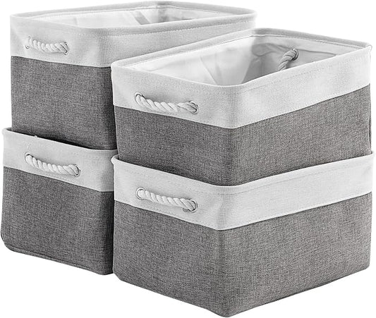 TcaFmac Storage Basket for Organizing - Large 4 Pack 15.8x11.8x8.2 inch Fabric Storage Bins for Shelves, Foldable Storage Cubes for Closet Cloth Toy Gift Kids(White&Grey) by TcaFmac