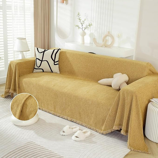 DREAMINGO Modern Minimalism Couch Cover Pets Loveseat Protector Mustard Yellow Chenille Sofa Covers for Sectional 3 Seat Couch Boho Herringbone Furniture Cover Throw Sofa Slipcover, 71"x118" by DREAMINGO
