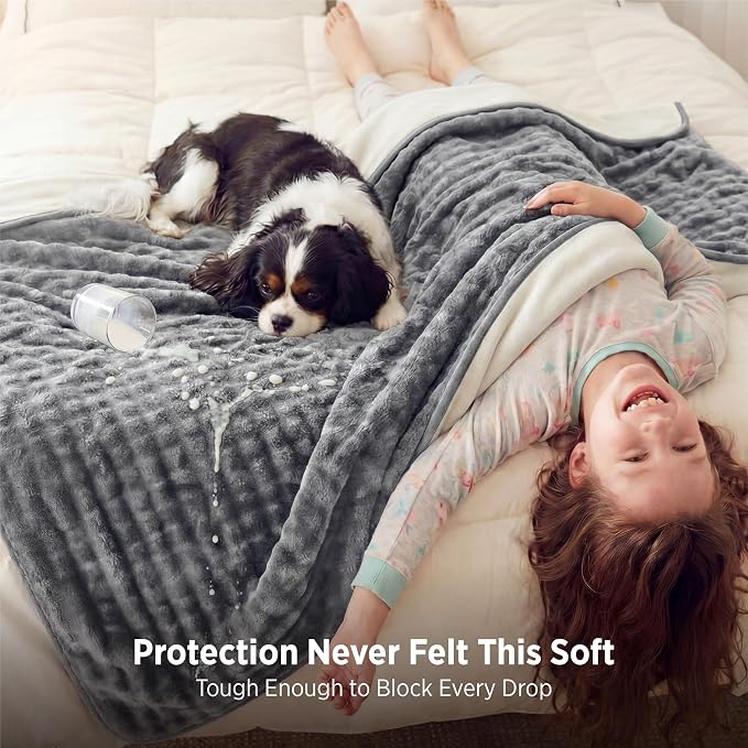 Bedsure Bubble Waterproof Blanket for Couch - Soft Fleece Reversible Dog Blankets for Large Dogs, Waterproof Couch Sofa Cover Bed Protector, Grey/White, Twin 60x80 inches - Image 7