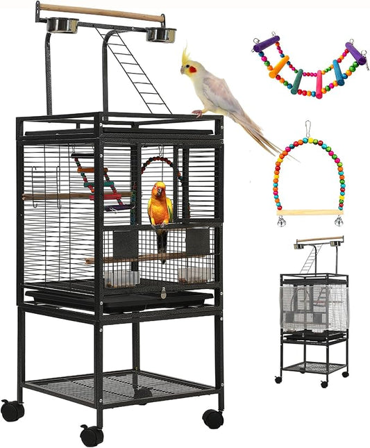 51" Small Bird Cage with Stand,Parakeet Cage, Parrot cage with Parakeet Toys, Bird Cage Accessories for Lovebirds Cockatiel Conure Finch Canary Budgie by SINOPET