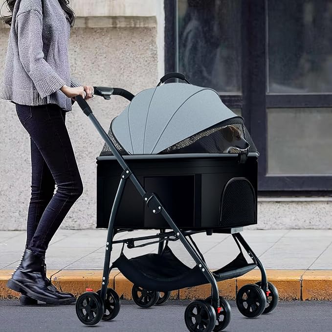 3-in-1 Pet Dog Stroller, Dog Wagon with Removable Carrier, Cat Stroller for Medium Dogs Up to 55lbs (Grey)