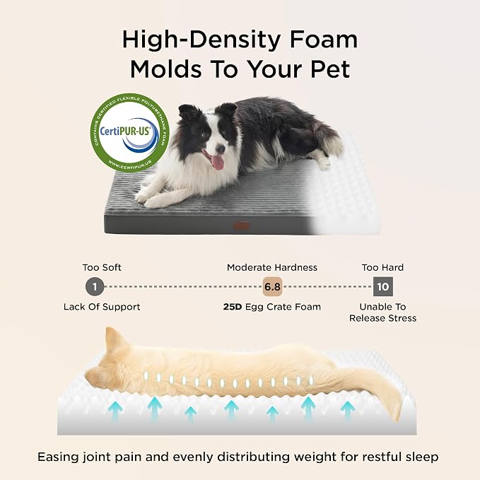 Bedsure ComfyFleece XL Dog Bed for Crate with Washable Cover, 41x27 | Orthopedic Egg Crate Foam Pet Mat,Removable Cover, Nonslip Bottom,Not Waterproof,Not Chewproof,For Extra Large Breeds ≤70lbs - Image 3