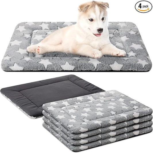 VitalCozy 4 Pcs Dog Crate Pads, Ultra Soft Warm Washable Anti-Slip Kennel Bed Mat for Pets, Reversible, Replaceable, Cage Liner for Small Medium Large Dogs and Cats (18 x 24 x 1.6 Inch,Star,Gray) by VitalCozy
