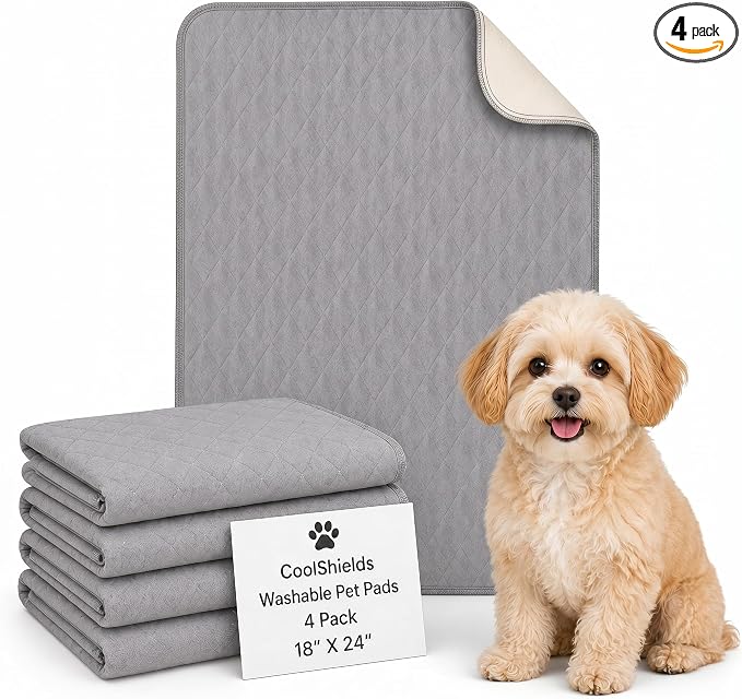 CoolShields Washable Puppy Dog Pee Pad, 18"X24" 4pcs Reusable Puppy Pads, Waterproof Whelping Training Mat for Playpen Crate, Floor, Bed,Sofa and Trunk [Premium Fabrics that can be Used by Humans] by CooShields