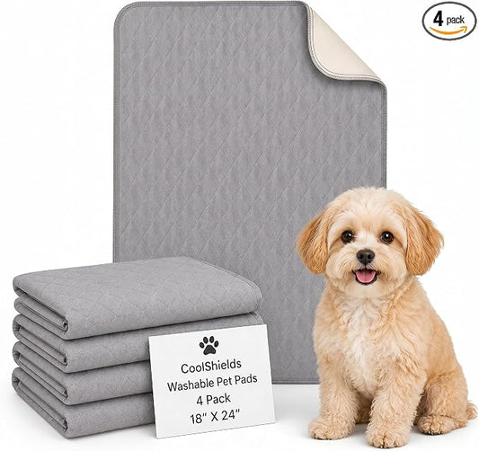 CoolShields Washable Puppy Dog Pee Pad, 18"X24" 4pcs Reusable Puppy Pads, Waterproof Whelping Training Mat for Playpen Crate, Floor, Bed,Sofa and Trunk [Premium Fabrics that can be Used by Humans] by CooShields