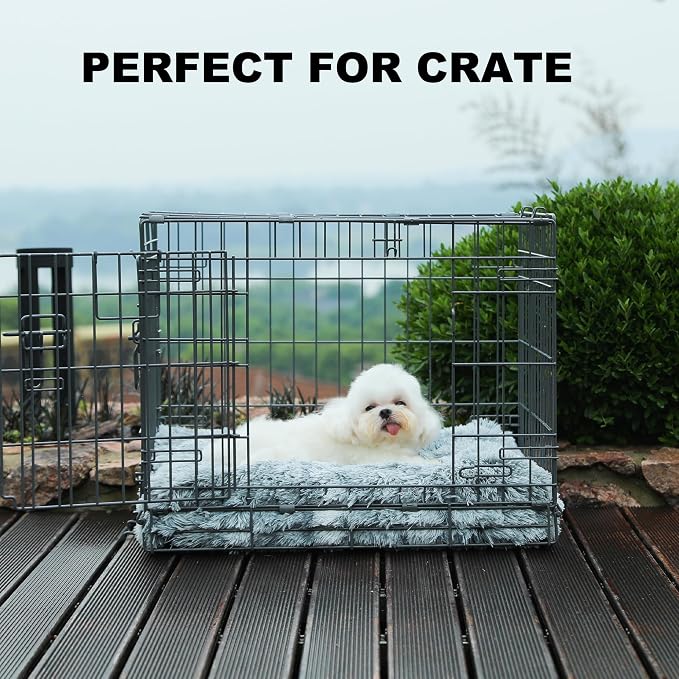 Bedfolks Waterproof Crate Bed, Plush Dog & Cat Bed with Removable Washable Cover, Faux Fur Kennel Pad, 23"x18", Dark Grey - Image 3