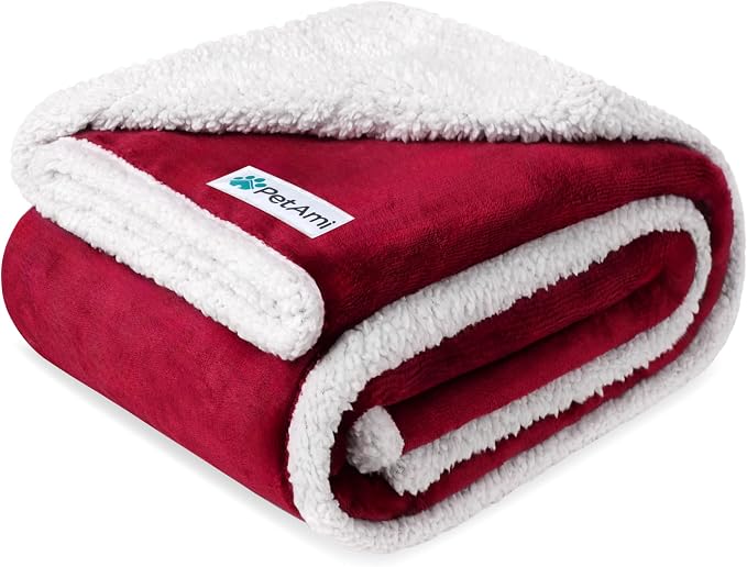 PetAmi Waterproof Dog Blanket for Couch, Pee Proof Sherpa Fleece Reversible Pet Throw, Furniture Protector for Bed Sofa Kennel, Soft Washable Cover for Small Medium Dog Puppy Cat, 29x40 Wine Red by PetAmi