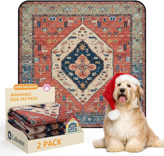 Lahome Super Absorbent Washable Pee Pads for Dogs - Secure Floor Protection - Non-Slip, Leakproof Reusable Pads for Training, Crates & Playpens (2 Pack, 36"x36", Red) by Lahome