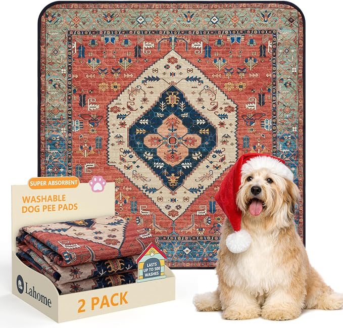 Lahome Super Absorbent & Leakproof Washable Dog Pee Pads - 2 Pack Value Set - Waterproof, Non-Slip Reusable Pads for Puppy Training, Crates & Whelping (24"x24", Red) by Lahome