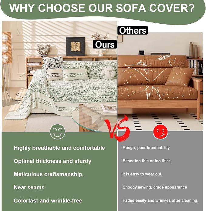 ROOMLIFE Thicked Striped Boho Green Couch Cover for 2-3 Cushion Sofa, Fuzzy Plush Warm Sofa Slipcovers Sectional Sofas Covers, Non Slip Washable Furniture Protector Soft with Tassel,Winter 71''X134” - Image 3