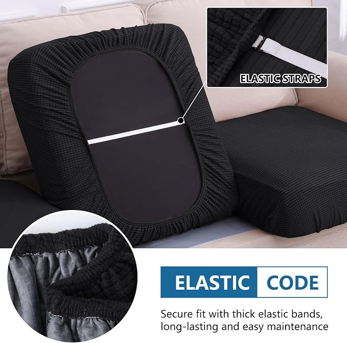 hyha Waterproof Couch Cushion Covers for Pets, Non Slip Sofa Seat Cover | Stretch Jacquard Fabric, Elastic Bottom, Non Slip Fit, Waterproof Protection, Pet Hair Protection (3 Pieces) - Image 4