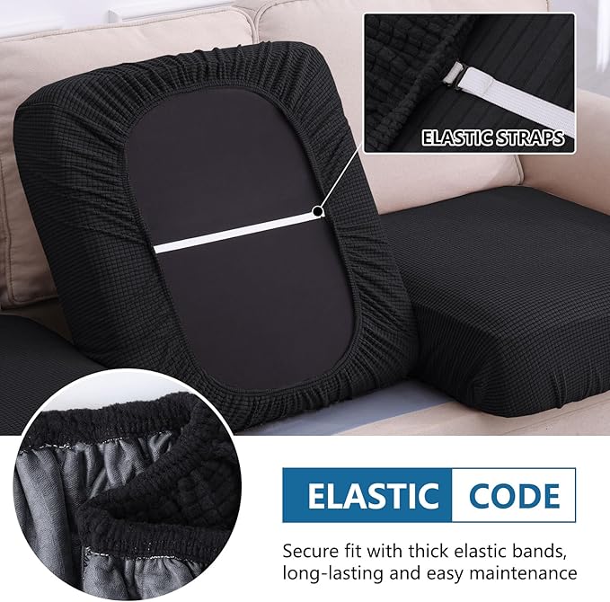 hyha Waterproof Couch Cushion Covers for Pets, Non Slip Sofa Seat Cover | Stretch Jacquard Fabric, Elastic Bottom, Non Slip Fit, Waterproof Protection, Pet Hair Protection (1 Chaise+2 Seater) - Image 4