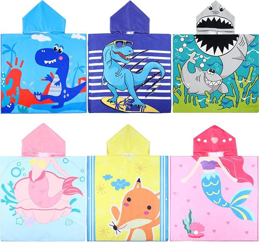 Oudain 6 Pcs Kids Hooded Towel Kids Bath Poncho Towels with Hood Microfiber for Boy Girls Toddler (47 x 24 Inch,Lovely Style) by Oudain