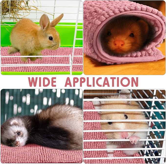 Amylove 4 Pcs Guinea Pig Cage Liner 16 x 24 Inch Washable Chenille Pee Pads Pet Dog Cat Bedding Training Mat Reusable for Small Animals Puppy Bunny Hamster Chinchilla - Image 5
