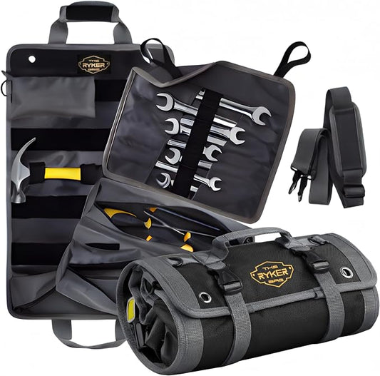 Ryker PRO Heavy Duty Motorcycle Tool Roll Up Bag w/Socket Wrench Organizer | Official Off Road Roll Up Tool Bag Waterproof Pouches and Pocket Labels. Overland Gear Tools Bag Kit for Contractor, Mechanic by TheRykerBag