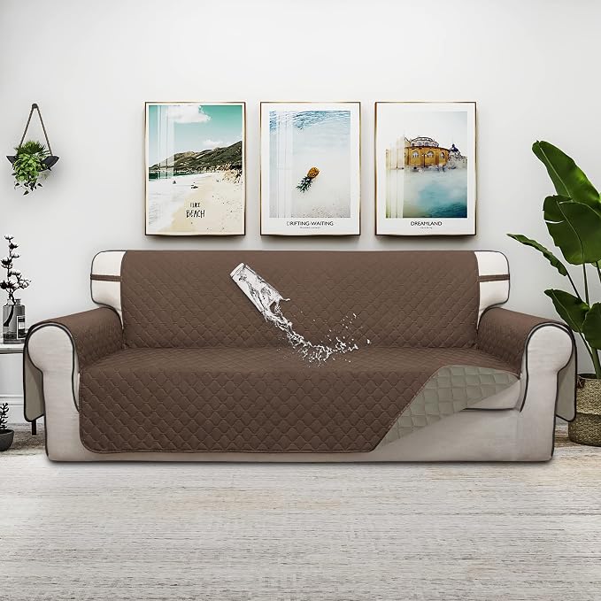 ISSUNTEX Double Protection 100% Waterproof Sofa Covers for Living Room, Reversible Couch Covers for 3 Cushion Couch Sofa, Furniture Protector Sofa Cover for Pets (X Large, Brown/Beige) - Image 2