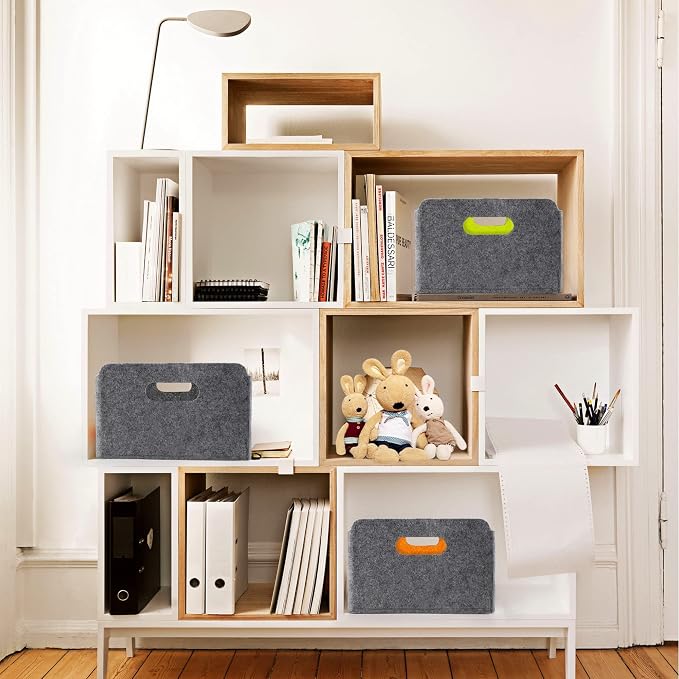Welaxy Storage Baskets Collapsible Felt Storage bin Foldable Shelf Drawers Organizers for Kids Pet Toys magazine Books Clothes Closet Cabinet decluttering (Charcoal x 3) - Image 6