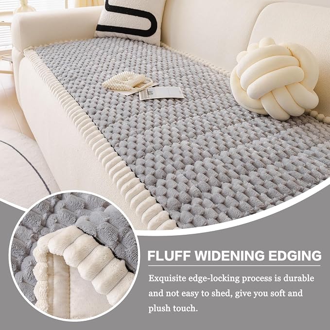 DREAMINGO Pet Couch Covers for Sofa Non Slip Fuzzy Dog Sofa Covers Washable Geometric Jacquard Couch Cushion Protector Light Grey Pet Bed Mat 27.6x59.1 Inch - Image 3