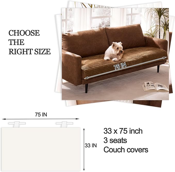 Dual Non-Slip Couch Cover for Dogs Waterproof, Fuzzy Soft Pet Couch Covers for Sofa 3 Cushion, Pet Friendly Soft Dog Bed Covers Sofa Cover Washable (Coconut, 33" x 75" 1 Pack) - Image 6