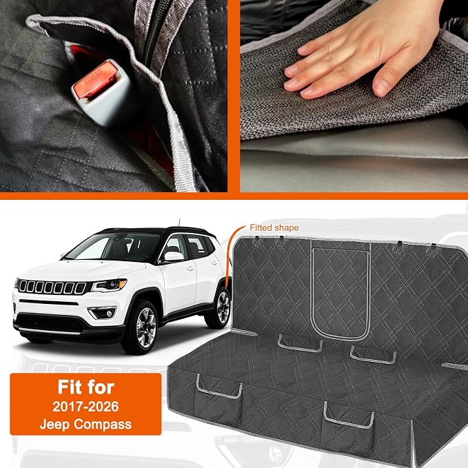 Dog Car Seat Cover Fit for 2017-2026 Jeep Compass | Waterproof Pet Bench Seat Cover for Back Seat, 600D Heavy Duty Scratch Proof Nonslip Truck Seat Covers for Dogs - Image 2