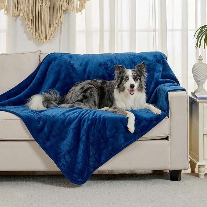 Waterproof Blanket for Bed Couch Sofa, Soft Liquid Pee Proof Pet Blanket for Dog Puppy Cat, Reversible Sherpa Fleece Furniture Protector (Navy Blue, 50x60 inches) - Image 2