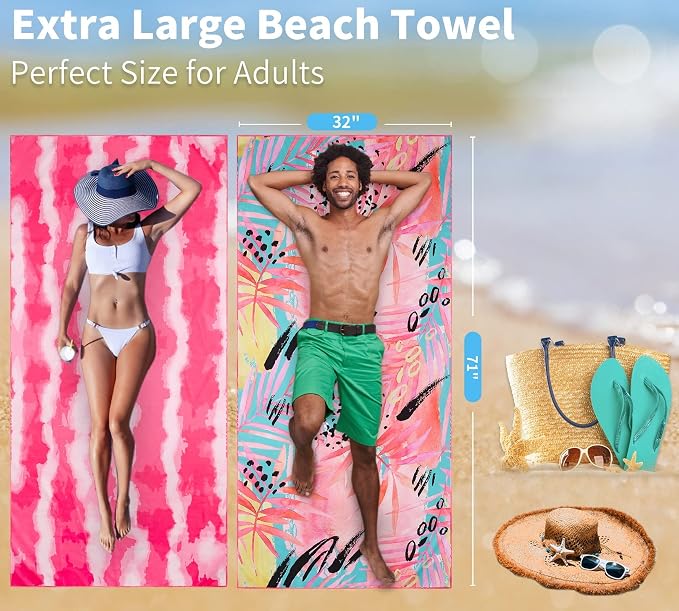 Microfiber Beach Towel Oversized 71x32 Multiple with Bag 6 Pack Bulk | Thin Lightweight Sand Free Absorbent Quick Dry Large for Travel Pool Swim Bath Cruise Sports Camping Essentials Adults Gifts - Image 7