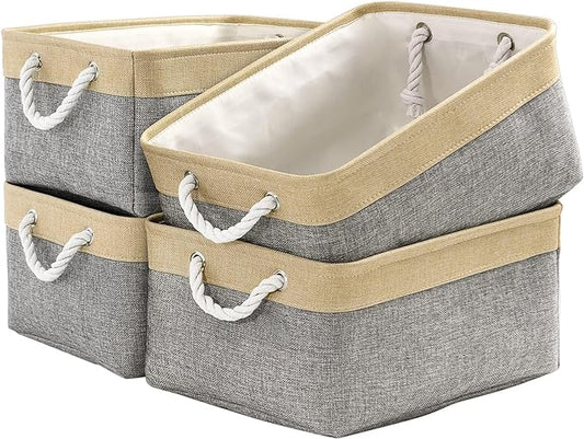 Organization and Storage Basket for Organizing - Large 4 Pack 16x12x8 inch Collapsible Baskets for Shelves Fabric Storage Cube, Storage Bins for Laundry Cloth Books Gift (Gold & Grey) by Sacyic