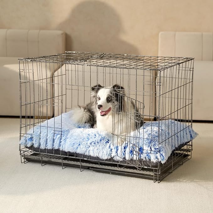 EHEYCIGA Fluffy Dog Crate Bed for Large Dogs, Plush Faux Fur Pad, Blue | Calming Anti Anxiety Large Dog Crate Bed, Washable Soft Warm Mat with Non-Slip Bottom - Image 9