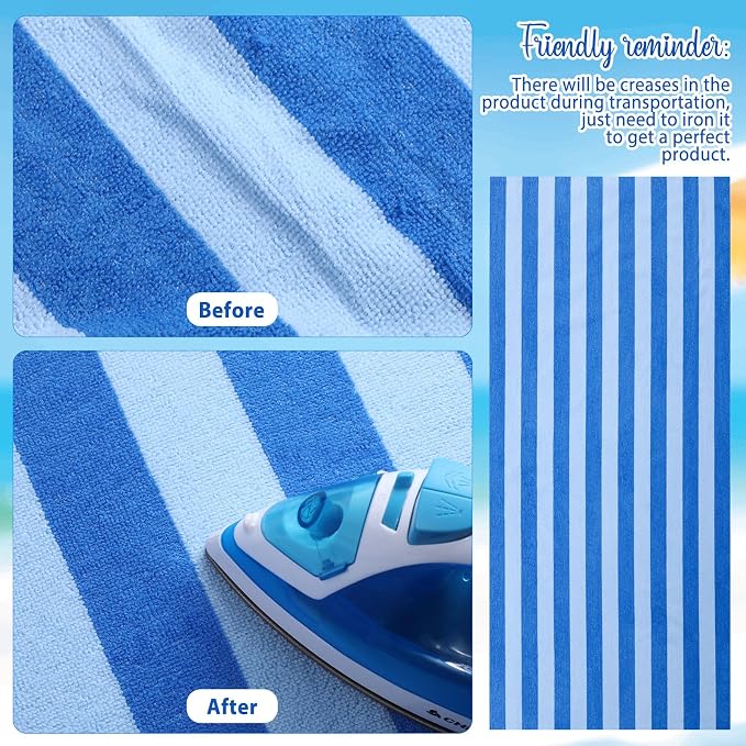 Redbaker 16 Packs 72 x 36 Inches Oversized Vertical Stripe Beach Towel Bulk Extra Large Pool Towels Set Microfiber Quick Dry Swim Towel Blanket for Women Men Adult Bath Travel(Blue) - Image 3
