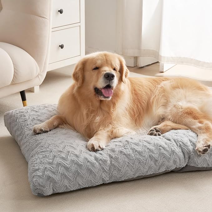 EHEYCIGA Washable XL Dog Bed for Crate 41x27 Inch, Kennel Pad for Extra Large Dogs Up to 65 lbs, Plush and Comfy Pet Sleeping Mat, Grey - Image 8