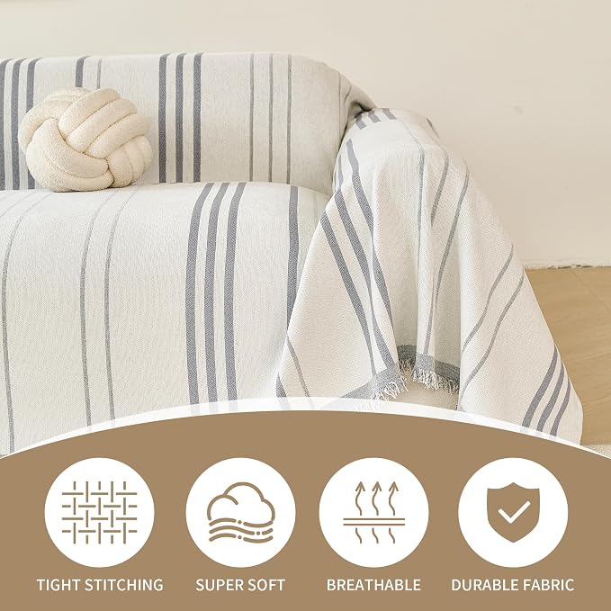 VANJOROY Couch Sofa Cover for 2 3 Cushion Sectional Sofa L-Shape -Washable 100% Organic Chenille Couch Cover for Dogs Pets, Boho Couch Cover Protector Soft Sofa Slipcovers with Tassel,71"x 134" - Image 2