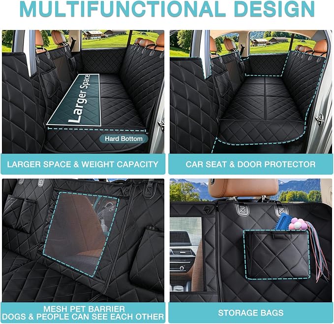 Back Seat Extender for Dogs + 2 Dog Seat Belts, Waterproof Heavy Duty Hard Bottom Car Seat Cover for Dogs with Door Protector Cover & Mesh Window | Dog Hammock for Car Pet Seat Protector for Car/Suv - Image 6