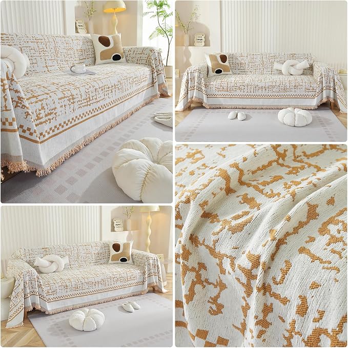 Deep Dream Boho Couch Cover Blanket, Soft Chenille Sofa Covers for 3 Cushion Couch, Sofa Slipcovers Washable Living Room Furniture Protector for Dogs Pets (Khaki, 71"x134") - Image 3